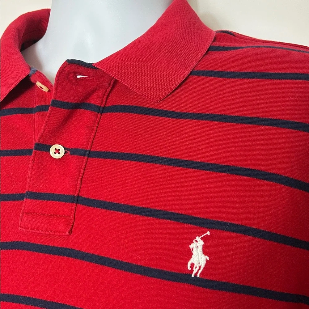 Polo Ralph Lauren Men's Size XL TG Red Navy Striped Long Sleeve Cotton Shirt
